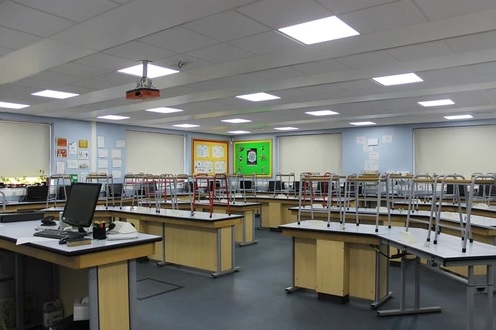 LED flat panel lighting in classroom